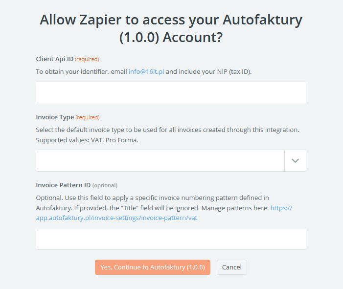 Autofaktury account setup
