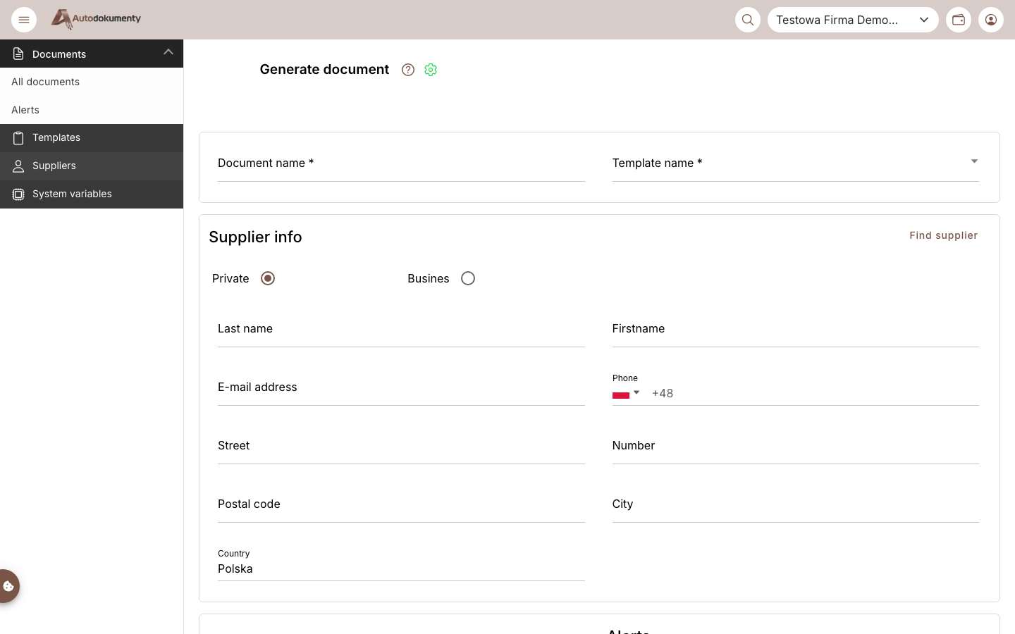 Generate document form
