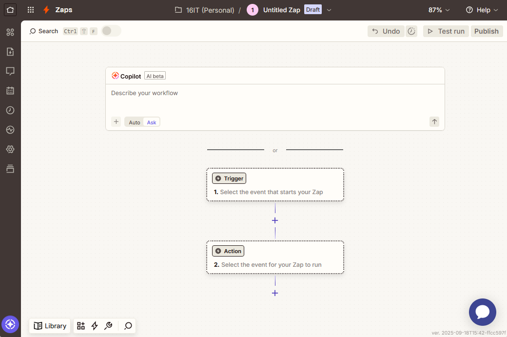 Create Zap button