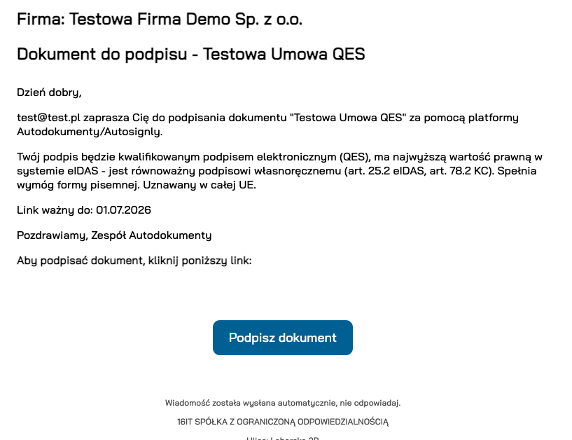 QES signing invitation e‑mail