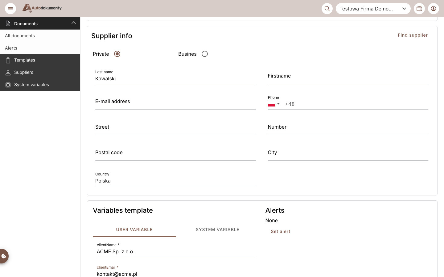 Generate document — filled