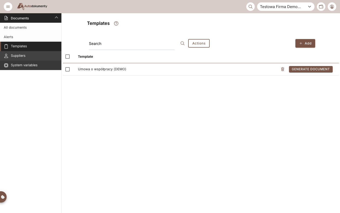 Templates list