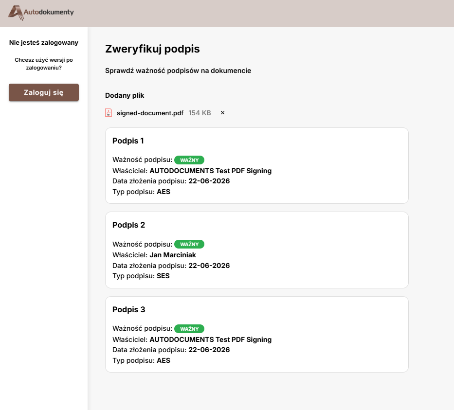 Online Verification Result view
