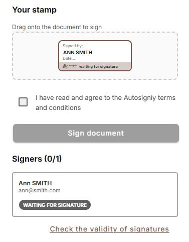 Signing view with the Sign document button