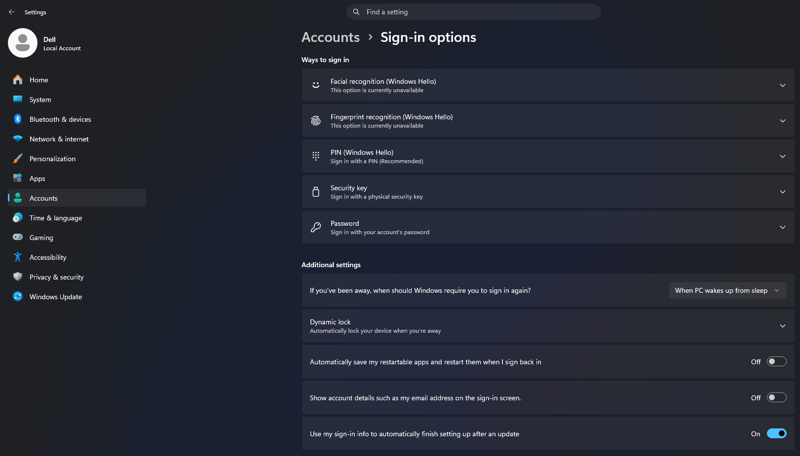 Windows sign-in options