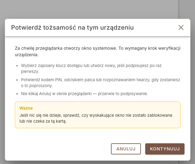 Potwierdź tożsamość na tym urządzeniu